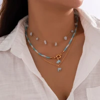 purui fashion natural crystal stone pendant necklace crystal beaded chain simple multilayer chain necklace grace jewelry gift