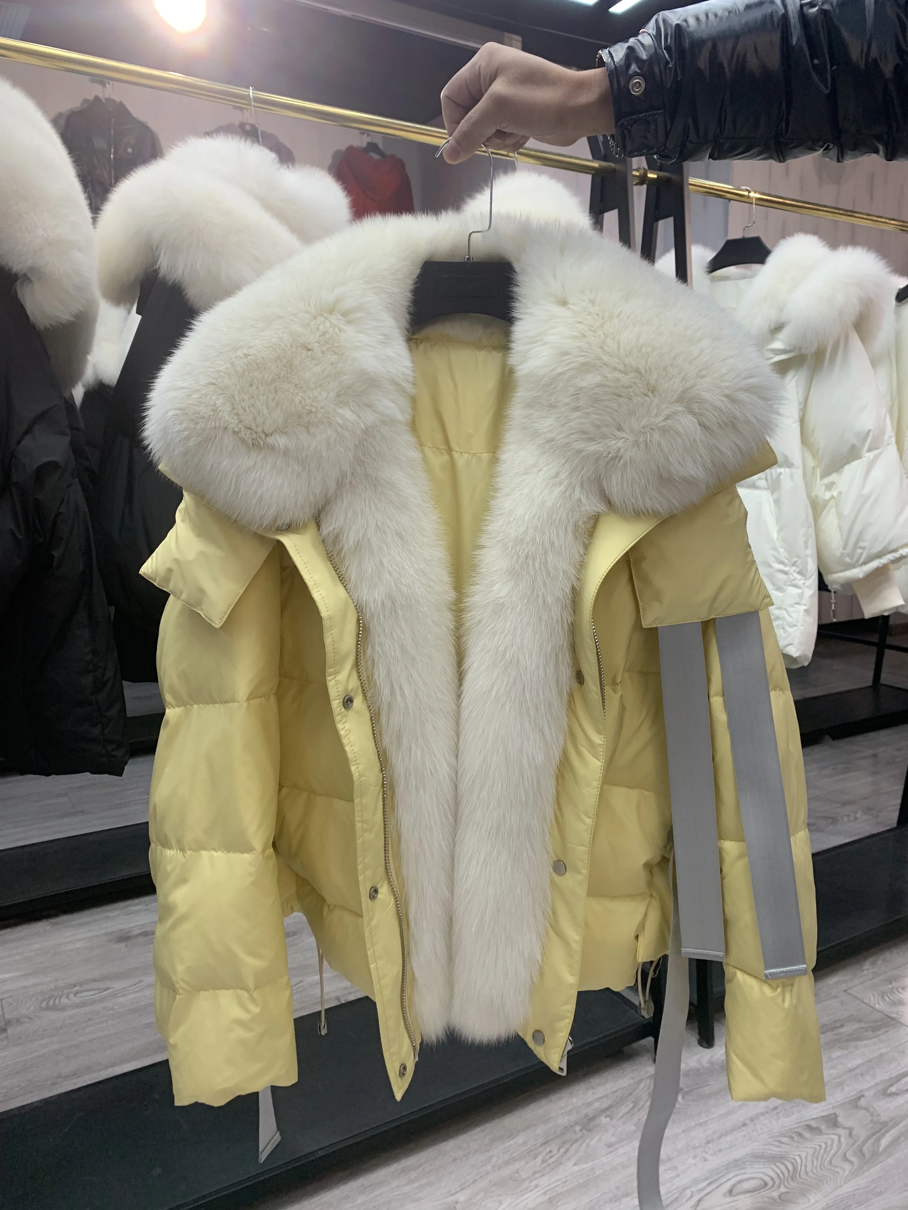 

New Female Vest Winter Jacket Women Naural Real Fox Fur Collar White Goose Down Liner Thick Women Warm Coat Luxury Outwear