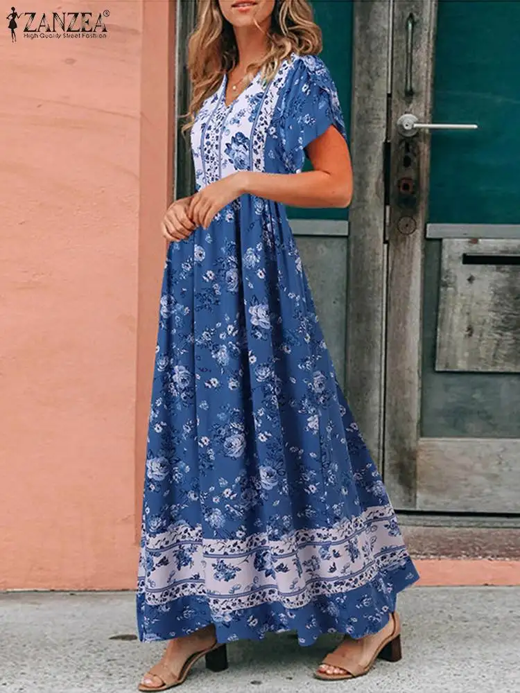 

Платье ZANZEA женское с принтом, праздничный богемный Повседневный вечерний сарафан с коротким рукавом, пляжная одежда оверсайз, лето 2022