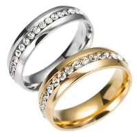 fashion gold silver black stainless steel ring with stone crystal for men girls women couple love wedding ring jewelry