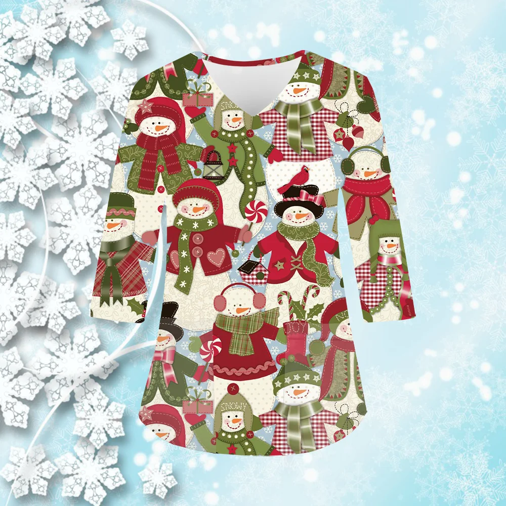 Осенне-рождественская медицинская форма с милым мультяшным принтом топы для