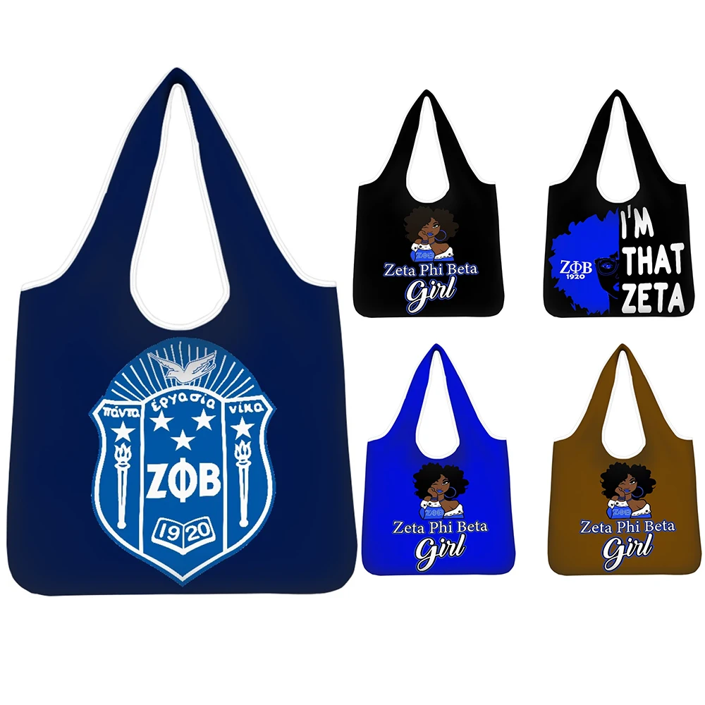 

Zeta Phi Beta Fold Eco Shopping Bag Tote Pouch Women Handbag Reusable Fruit Vegetable Grocery Storage Bag Organizer Shopper Bags