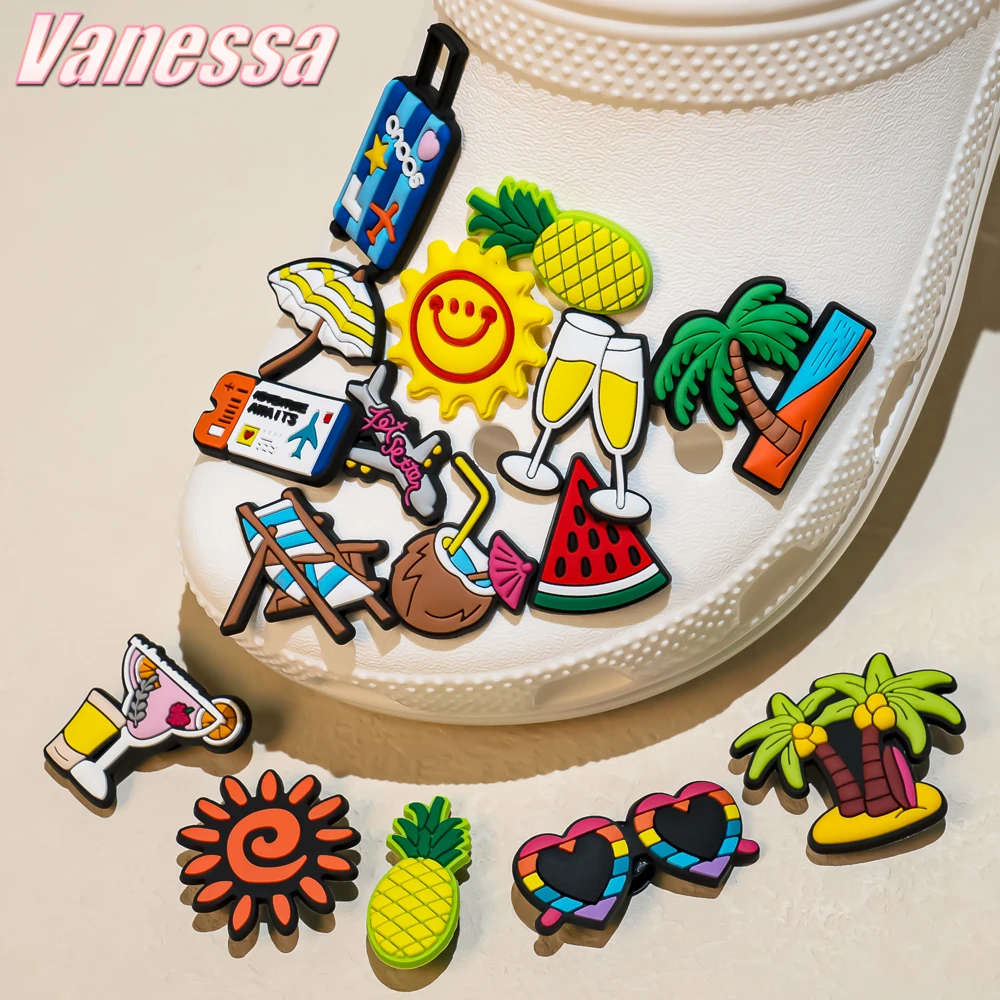 

15pcs Beach Vacations Shoe Charms for Croc Palms Tree Shoe Decorations Pins Boy Girls Kids for Clogs Sandals Favor Croc Charms