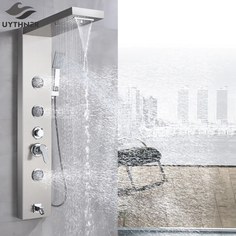 

Black Nickel Rainfall Waterfall Shower Panel Massage Jets Shower Column Mixer Shower Faucet Tower Shower Tub Spout