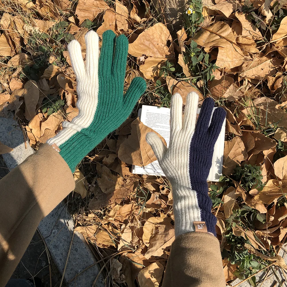 

Color matching fashion wool gloves winter warm supplies