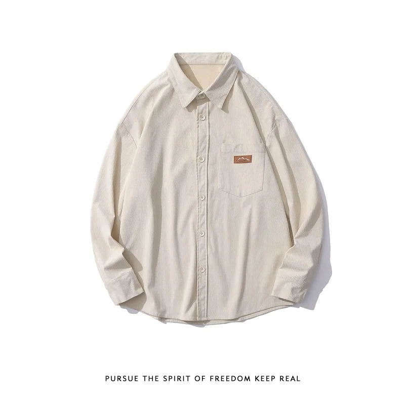 

High quality Straight simple corduroy long sleeve Men's fashion brand street loose bf style couple shirt