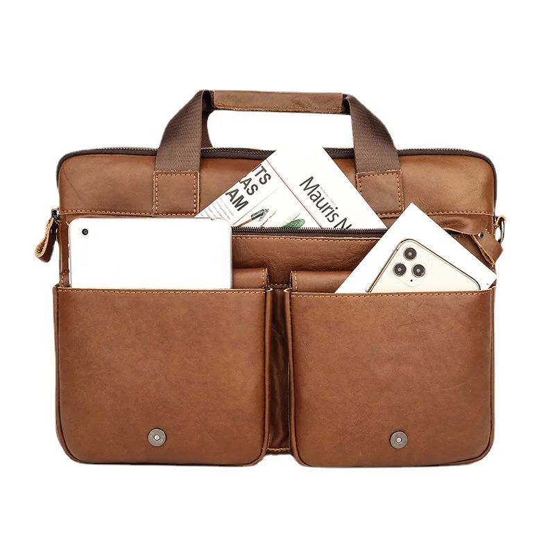 Genuine Leather Men's Casual Leather Bag Laptop Bag Men's Business Shoulder Bag Travel Messenger Bag Briefcase Multi Pocket