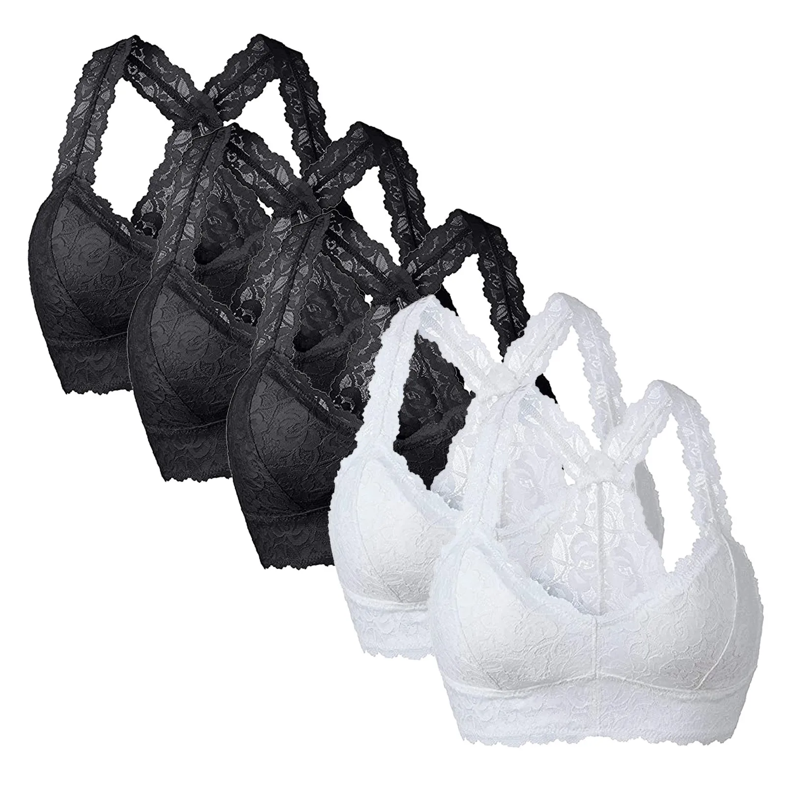 

Women Sexy Lace Bra Six Piece Set Solid Color Shockproof Breast Gathered Bralette Seamless No Steel Ring Breathable Underwear