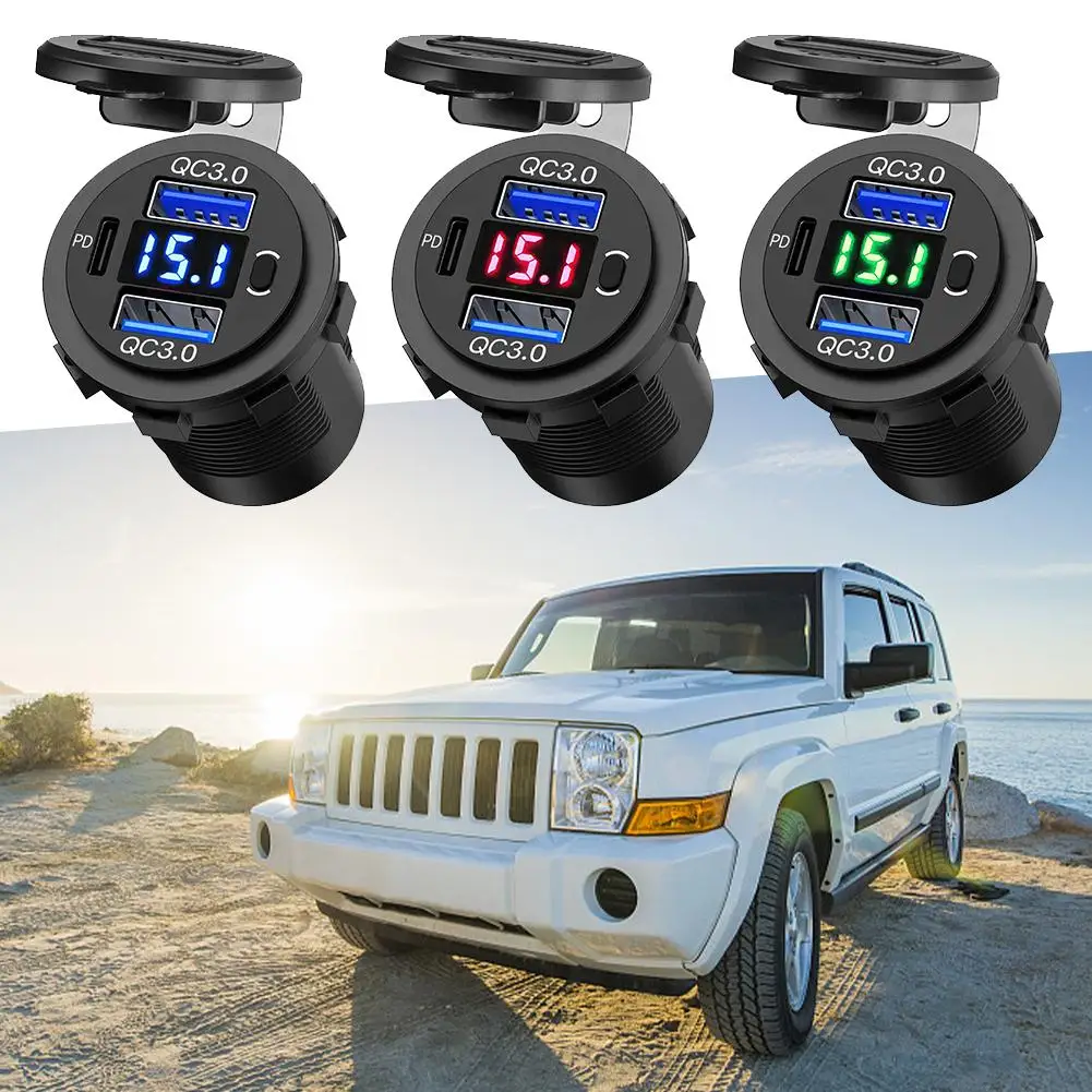 

Зарядное устройство USB 60 Вт PD Dual QC 3,0 с цифровым вольтметром, 24 В, автомобильное водонепроницаемое стандартное зарядное устройство для грузовика, переключатель R7Z1