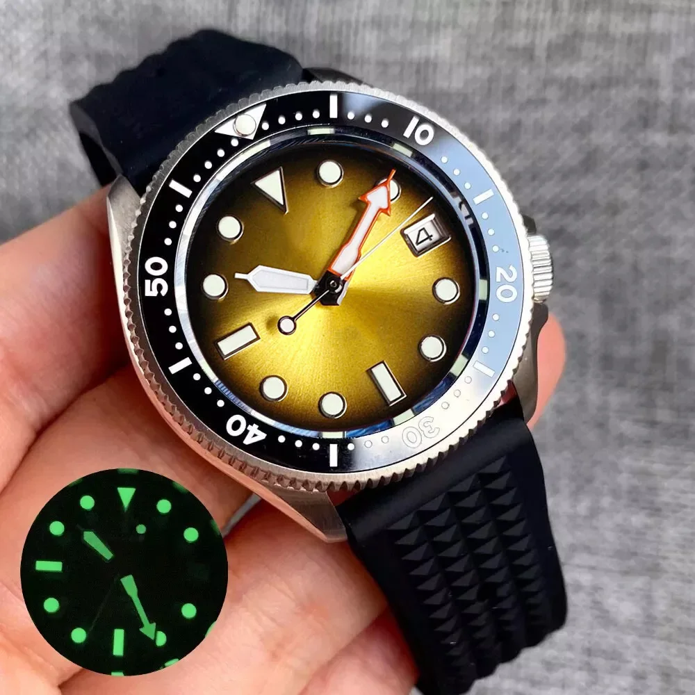 Фото 37 мм Tandorio 20ATM Дайвинг NH35 Sunburst Желтый Фиолетовый Красный Синий 120 щелчков Сапфир Светящиеся Автоматические Мужские Часы Дата 3,8 Корона №1