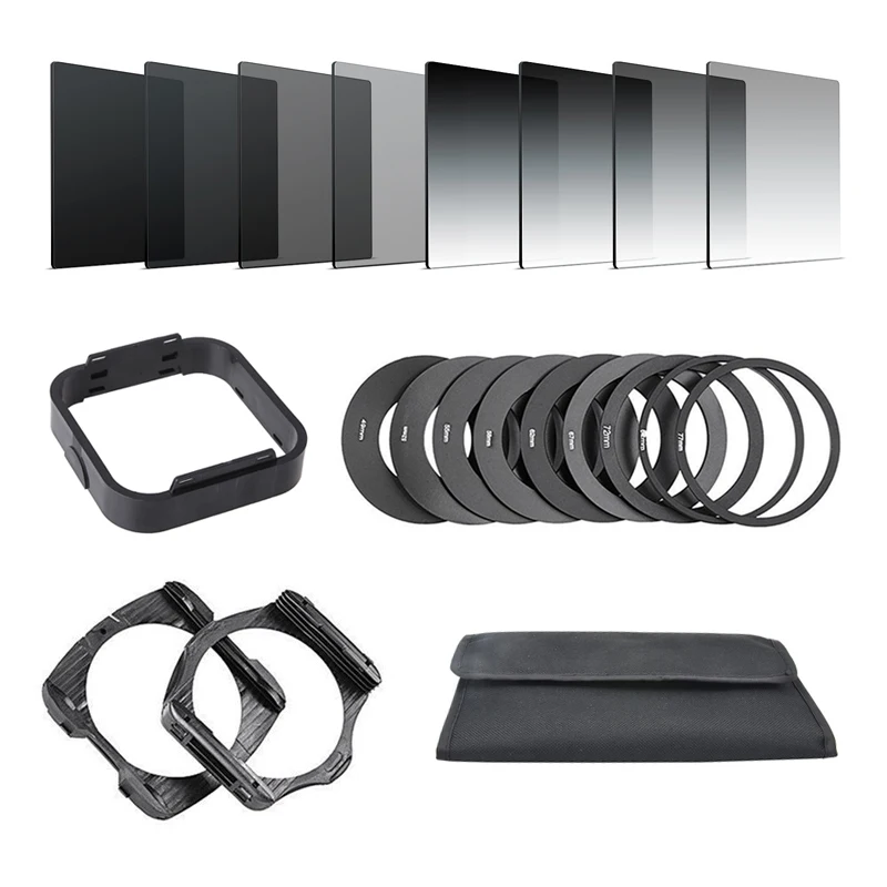 

21in1 Camera ND Filters Gradient ND2 4 8 16 Square Set Kit for Cokin P Series Filter Holder Hood Adapter Rings for DSLR Camera