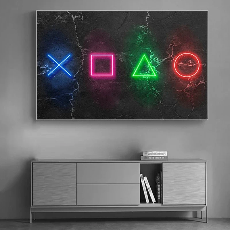 

Gamer Play Station Symbols Neon Gaming Canvas Paintings Prints Poster Wall Art Picture for Living Room Cuadros Home Decoration