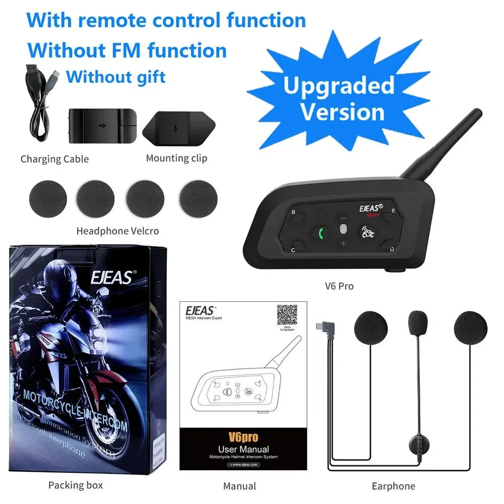

EJEAS V6 PRO Bluetooth мотоциклетный домофон шлем гарнитура 6 гонщиков 1200 м коммуникатор домофон + металлическая шина