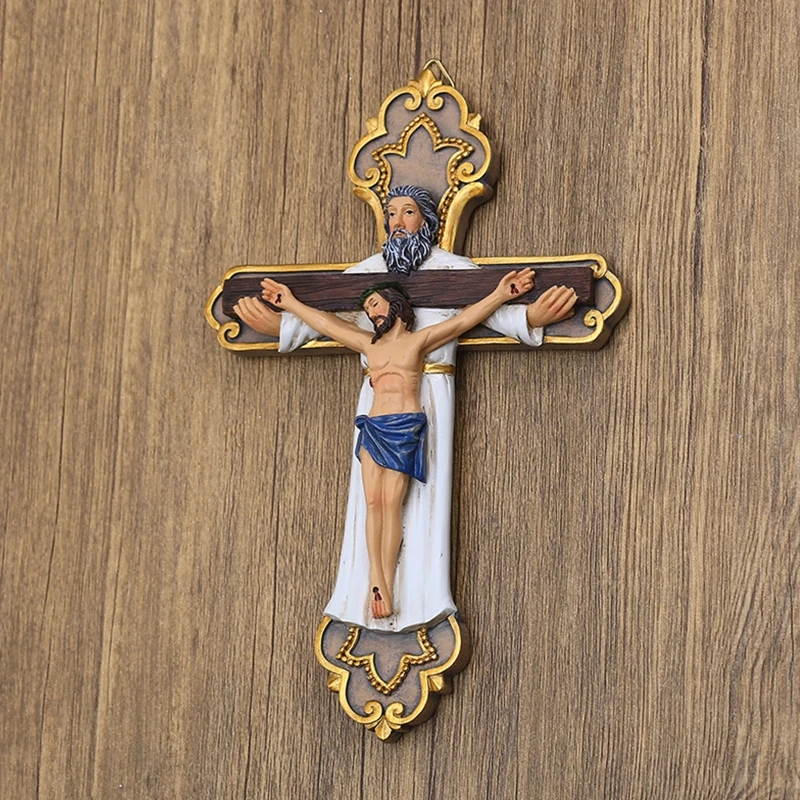 

Святой Распятие Из Смолы Иисус крест с Богом религиозная статуя распятия Католическая Статуэтка молитва настенное украшение