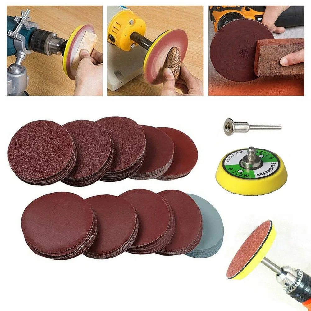 

100Pcs 2Inch 50mm 80-3000Grit Sanding Discs Sandpaper With M6 Soft Backing Pad Foam Buffering Pads For Drill Grinder Rotary Tool