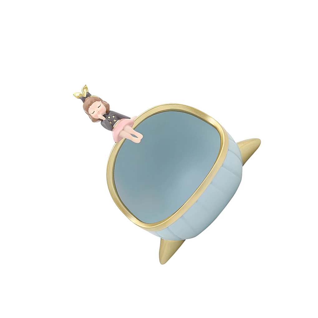 

Blowing Bubbles Girl Storage Box Bowl Statue Cartoon Fawn Resin Figurine Organization Sundries Candy Container Office