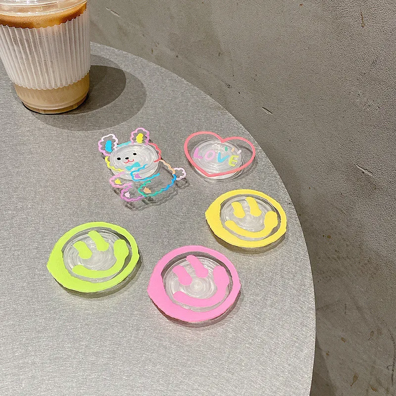 clear smiley face rabbit phone stand holder for iphone 13 universal grip tok socket for smartphones support finger bracket free global shipping