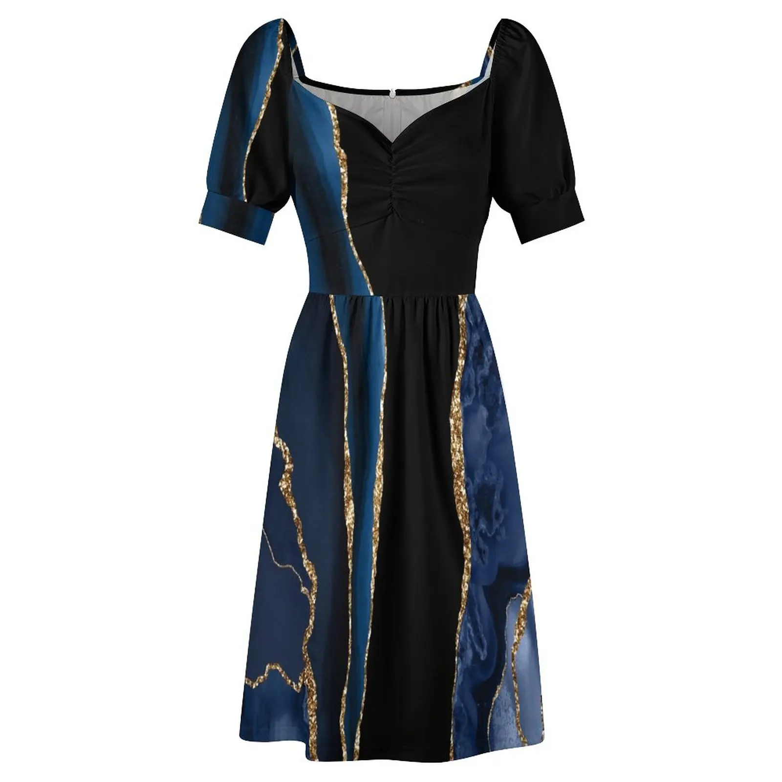 Элегантное платье с абстрактным синим и золотым современным геодовым агатом