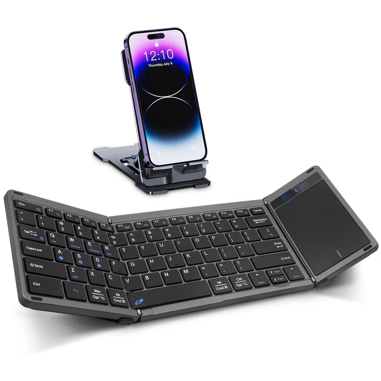 Фото Складная клавиатура Rii RK809 Pro с тачпадом, трехсекционная Bluetooth-клавиатура для путешествий, совместимая с iPad, iPhone, Windows, Mac и Android №1