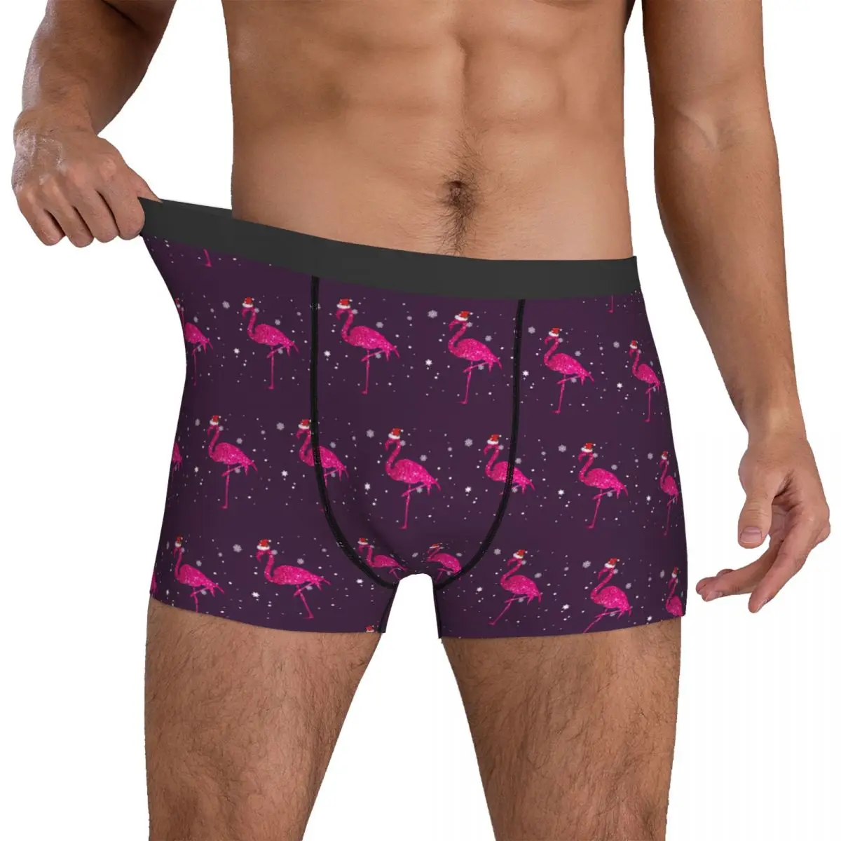 Christmas Flamingo Underwear Snowing 3D Pouch Hot Trunk Custom Boxer Brief Soft Men's Panties Big Size 2XL