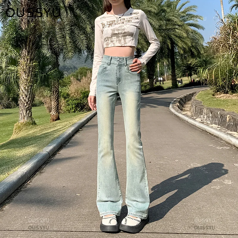 Женские джинсы-клеш из хлопка с высокой талией Y2K