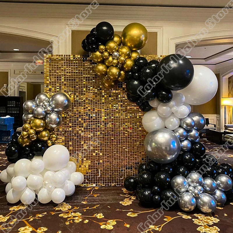 

150pcs Black Sliver Gold Happy Birthday Latex Balloon Party Wedding Backdrop Events Arch Baby Shower Decor Kit Party Supplies