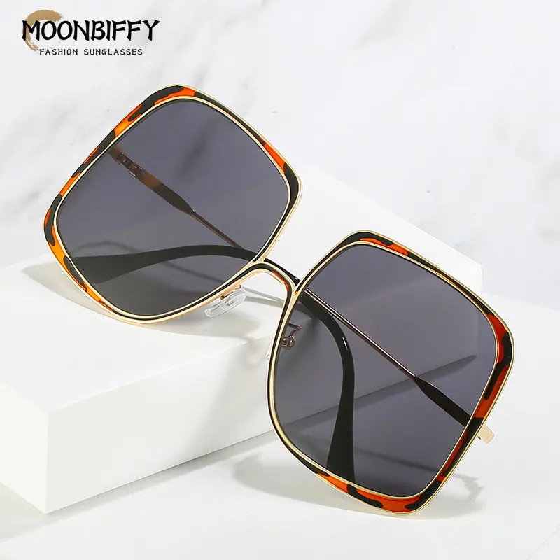 

2022 New Fashion Brand Square Sunglasses For Women Vintage Alloy Oversized Leopard Gradient Sun Glasses Female Elegant Shades