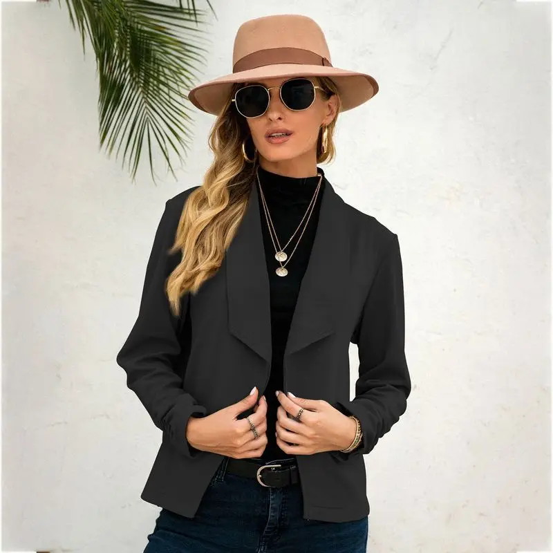 Women Solid Colors Buttonless Blazer Formal Clothing All Match Commute Casual Short Suit 2021 Office Lady New Fashion Blazers
