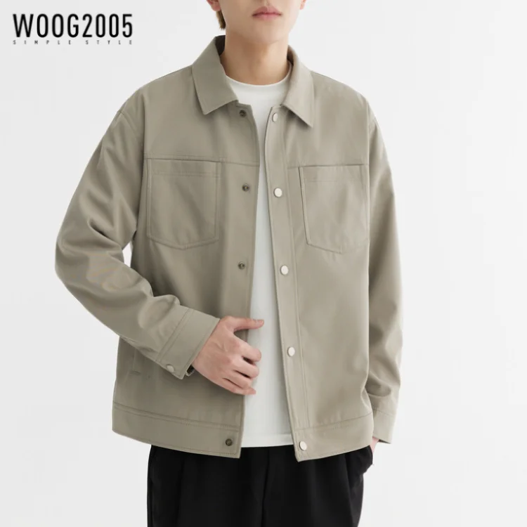 Мужская однотонная простая базовая рубашка с откидным воротником весенний сезон