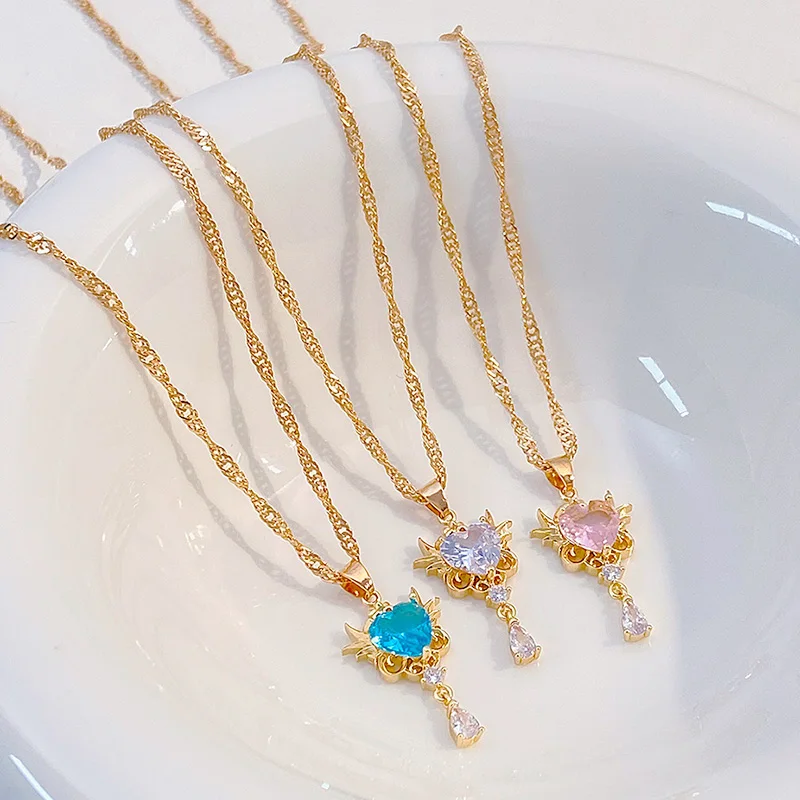 

2023 Crystal Droplet Pendant Necklace New Jewelry for Women's Fashion Zircon Hollow Heart Temperament Clavicle Chain Party Gift