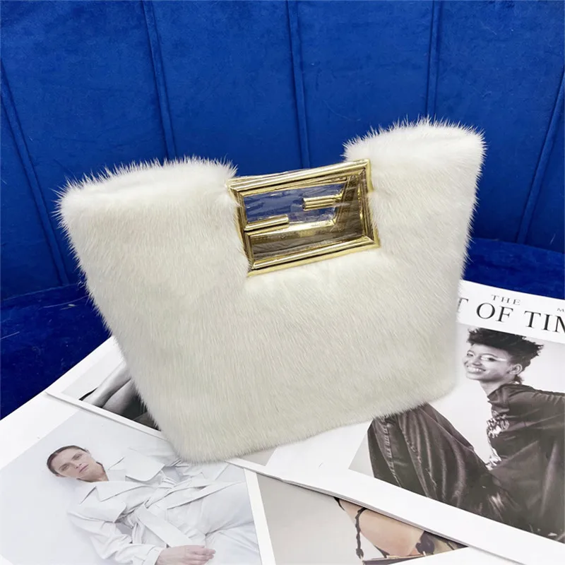 Fashion High-end New Women's Bags High-end Imported Mink Fur Bags Literary Shoulder Bags Messenger Bags Trendy Texture Handbags