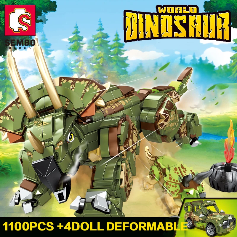 

SEMBO BLOCK 2-IN-1 Triceratops Deformation Dinosaur Truck Building Blocks Bricks Children High Tech Toys Gifts 1100PCS