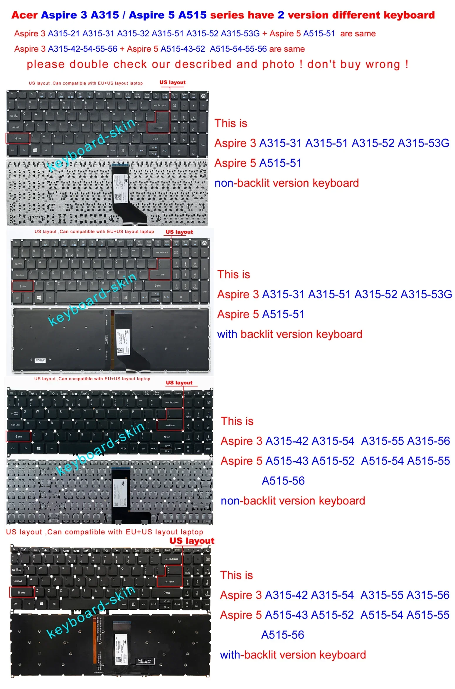 Новая клавиатура США с подсветкой для Acer Aspire 5 A515-41 A515-41G A515-51 A515-51G 3 A315-51G A315-52G A315-41G
