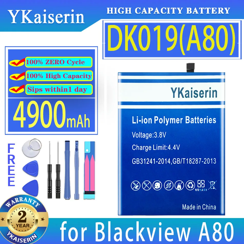 Аккумуляторная литий-ионная батарея ykaisin для Blackview A80, A80s, 4900 мАч, DK019, для четырехъядерных задних камер, 6,21 дюйма