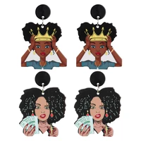 punk hip hop print morden lady drop earrings for women cartoon cute print figure girls dangle earrings trendy jewelry party gift