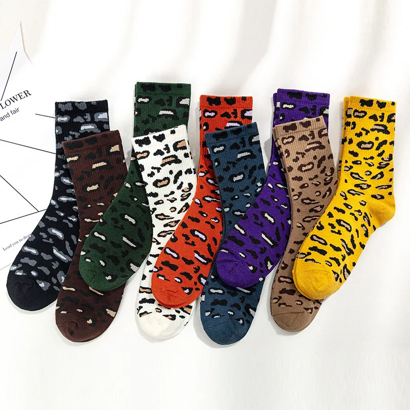 

1 Pair Trendy Fashion Cotton Socks for Women Leopard Print Ladies Harajuku Socks Female Retro Vintage Personalized Cute Socks
