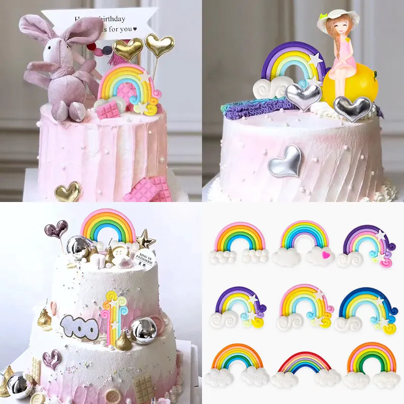 

Colorful 3D Rainbow Cake Toppers Happy Birthday Cake Topper Wedding Decoration for Cake Wrapper Funny Party Cupcake Supplies