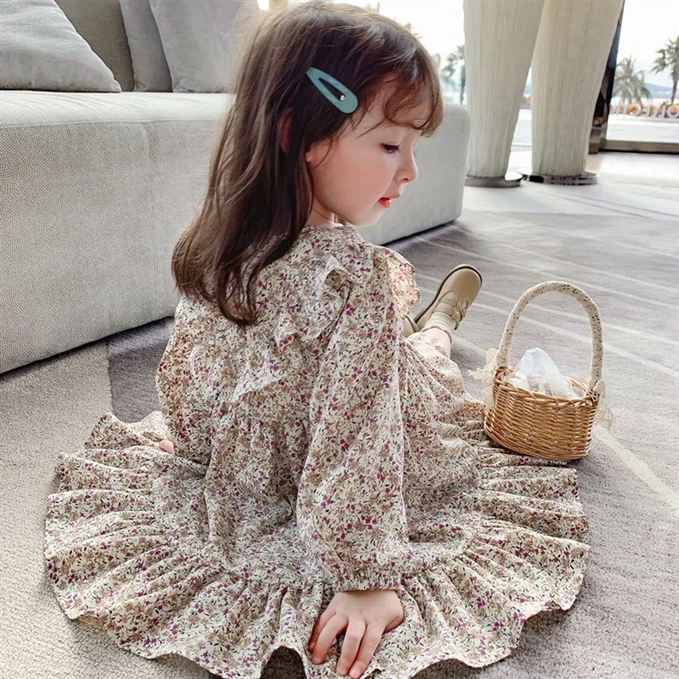 Girls' Dress 2022 New Floral Korean Children's Dress Long Sleeve Dress Baby Princess Dress