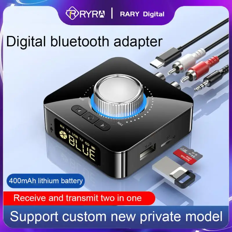

Аудиоприемник RYRA с Bluetooth, передатчик, стереозвук, TF-карта, RCA, 3,5 мм, AUX, цифровой дисплей, беспроводной адаптер для проводных динамиков