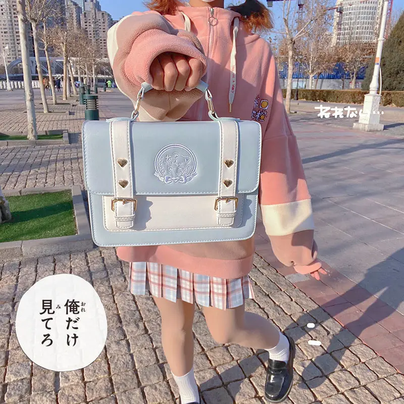 HOUZHOU JK Handbags Women Shoulder Bag Pu Crossbody Lolita Designer Harajuku Japanese Messenger Kawaii Anime