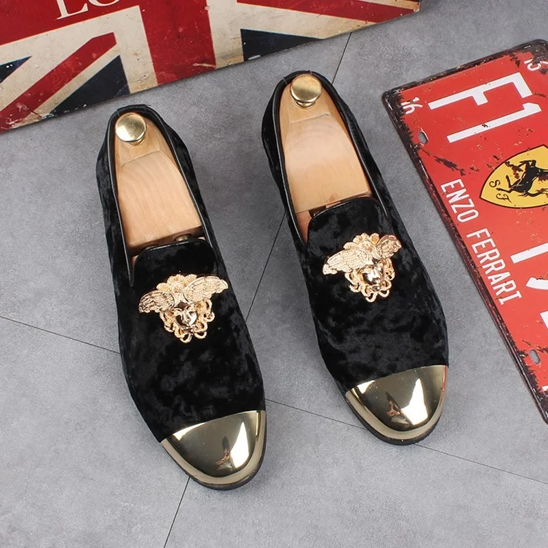 

LOUBUTEN Fashion High Quality Metal Toecap Loafers Velvet Men Casual Shoes Handmade Slip On Dress Shoes