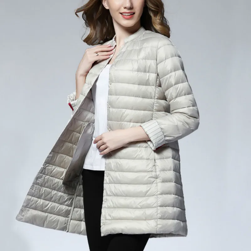 Duck Down Jacket Woman Winter Slim Solid Long Parkas with Ultra Light White Duck Down Single Breasted Pocket office lady style