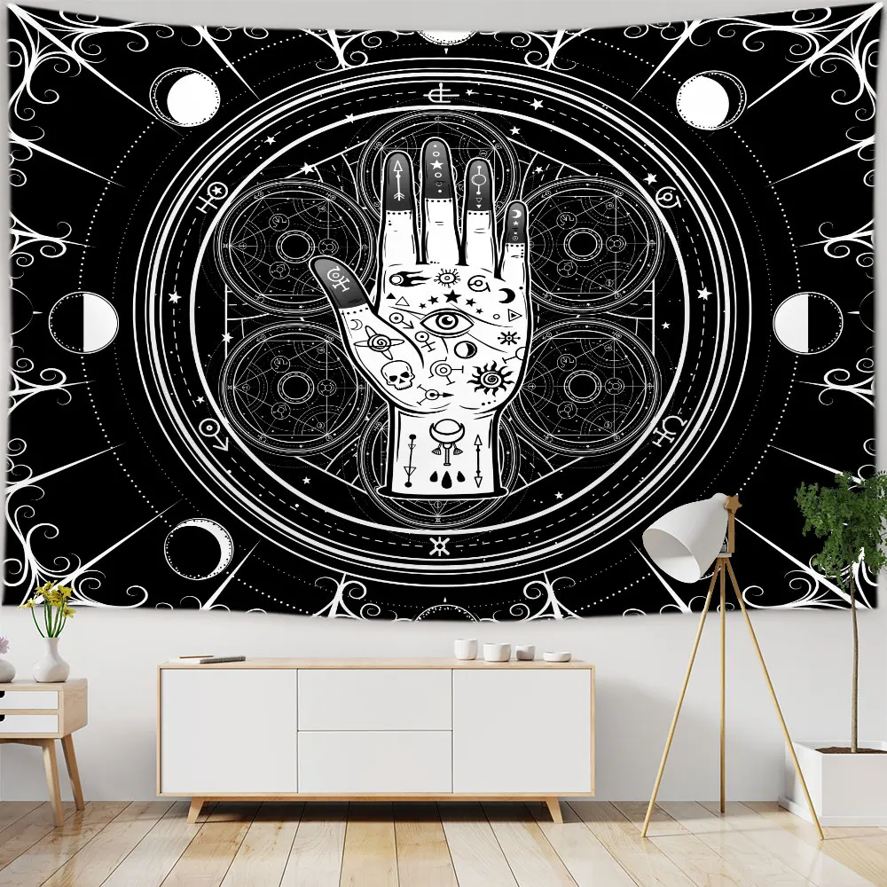 

Black And White Moon Phase Mandala Starry Sky Tapestry Hippie Wall Hanging Boho Psychedelic Tapiz Witchcraft Astrology Tapestry