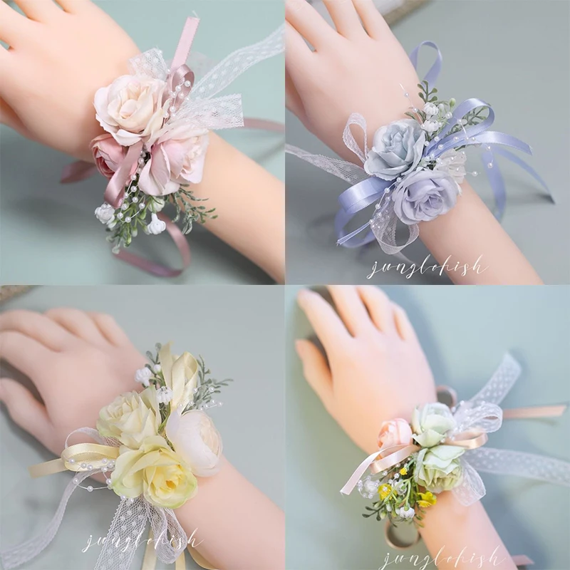 

Wrist Corsages for Wedding, Mariage Wrist Corsages Hand Flower, Prom Flowers Artificial Brides Wrist Flower Dancing Party Decor