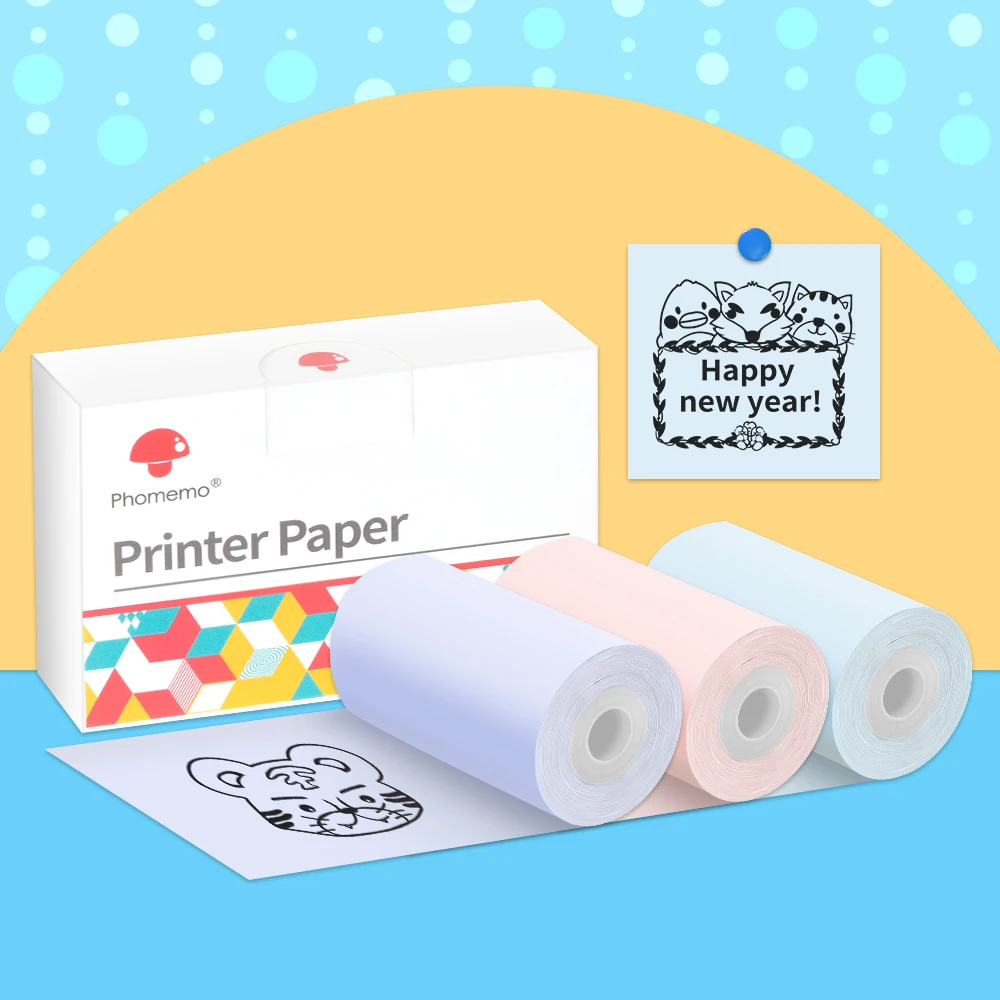 

Цветная термонаклейка Phomemo, бумага для карманного принтера Phomemo M02/M02S/M02Pro/M03, фиолетовый/розовый/синий, 3 рулона бумаги 50 мм x 3,5 м