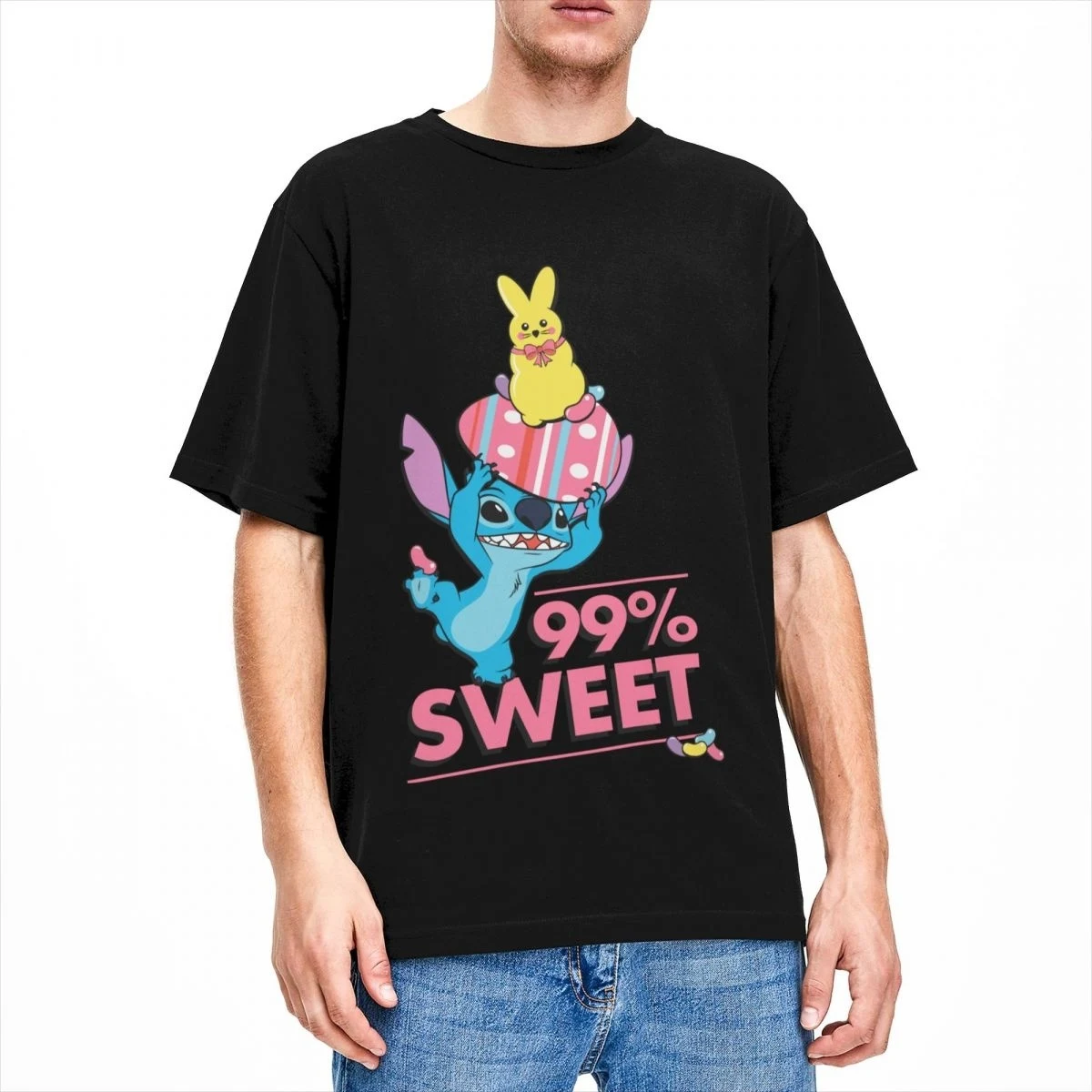 

Disney Stitch Easter 99 Sweet Men 39;s T Shirts Lilo and Stitch Fashion Tees Round Collar Top Original Clothes