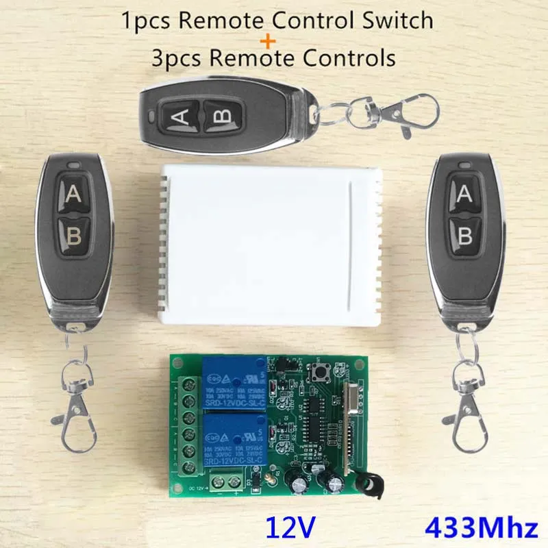 

Door Receiver Controllers Remote Control Learning code Garage Relay Wireless Switch 2CH DC 12V 433MHz Transmitter