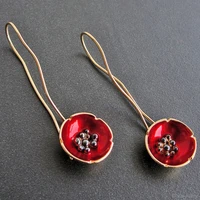 exquisite red enamel flower drop dangle earrings for women 2022 new jewelry gold color twist long hook earrings pendientes