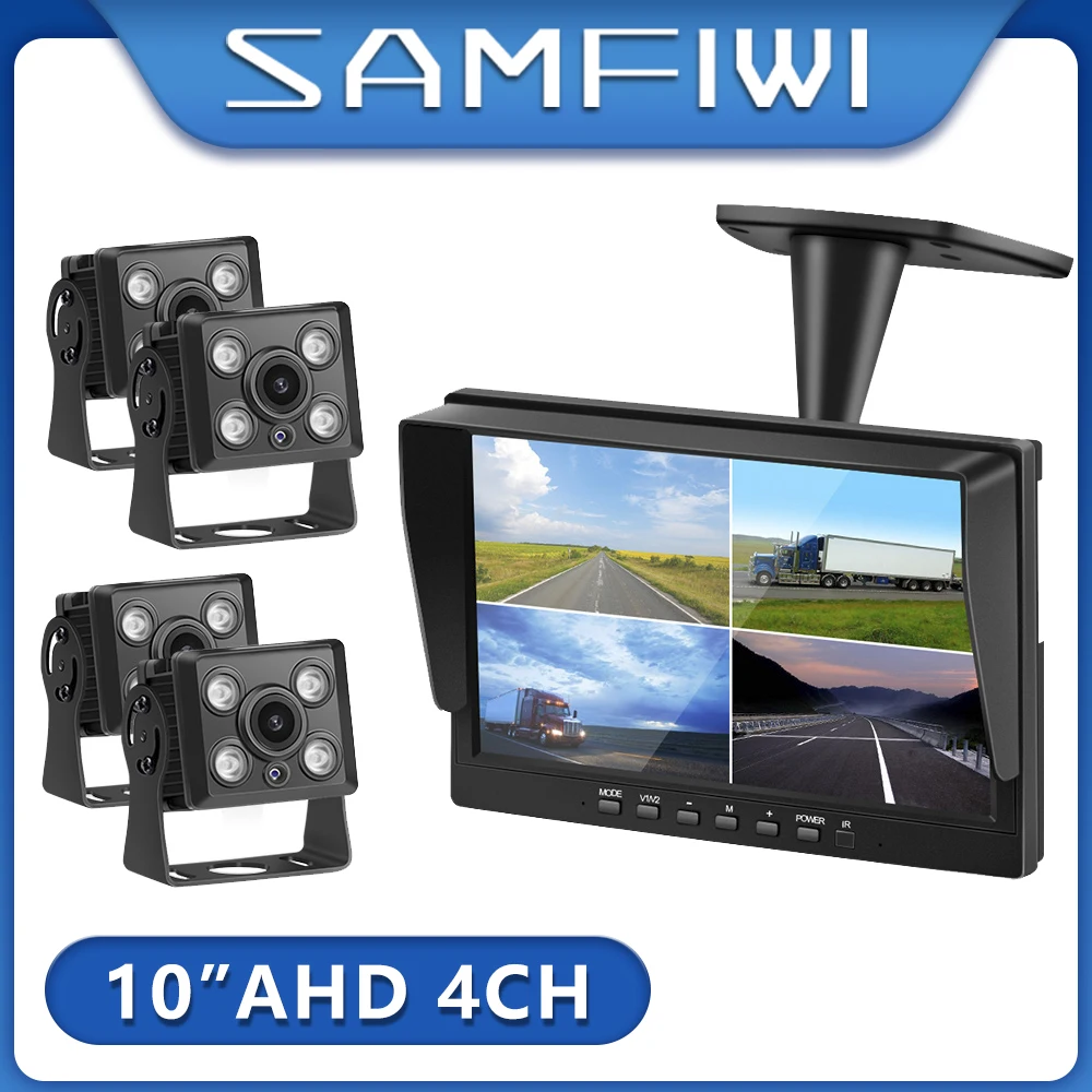 10 inch AHD Car Monitor 4ch Recorder Car  Screen  to Auto Truck IR Rear View Camera Security Surveillance Split Screen Quad