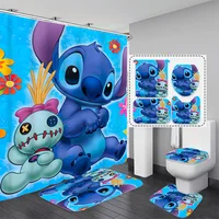 Disney Stitch Bathroom Curtains Shower Curtain Set for Bathroom Cartoon Ornate Bath Rug Decor 180x180cm 4pcs